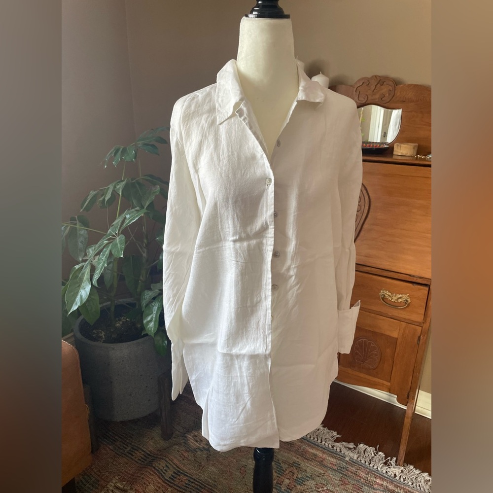 Isda & Co Classic White Linen Women's Button Down Shirt